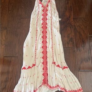 Parker White Maxi Dress with Red Embroidery